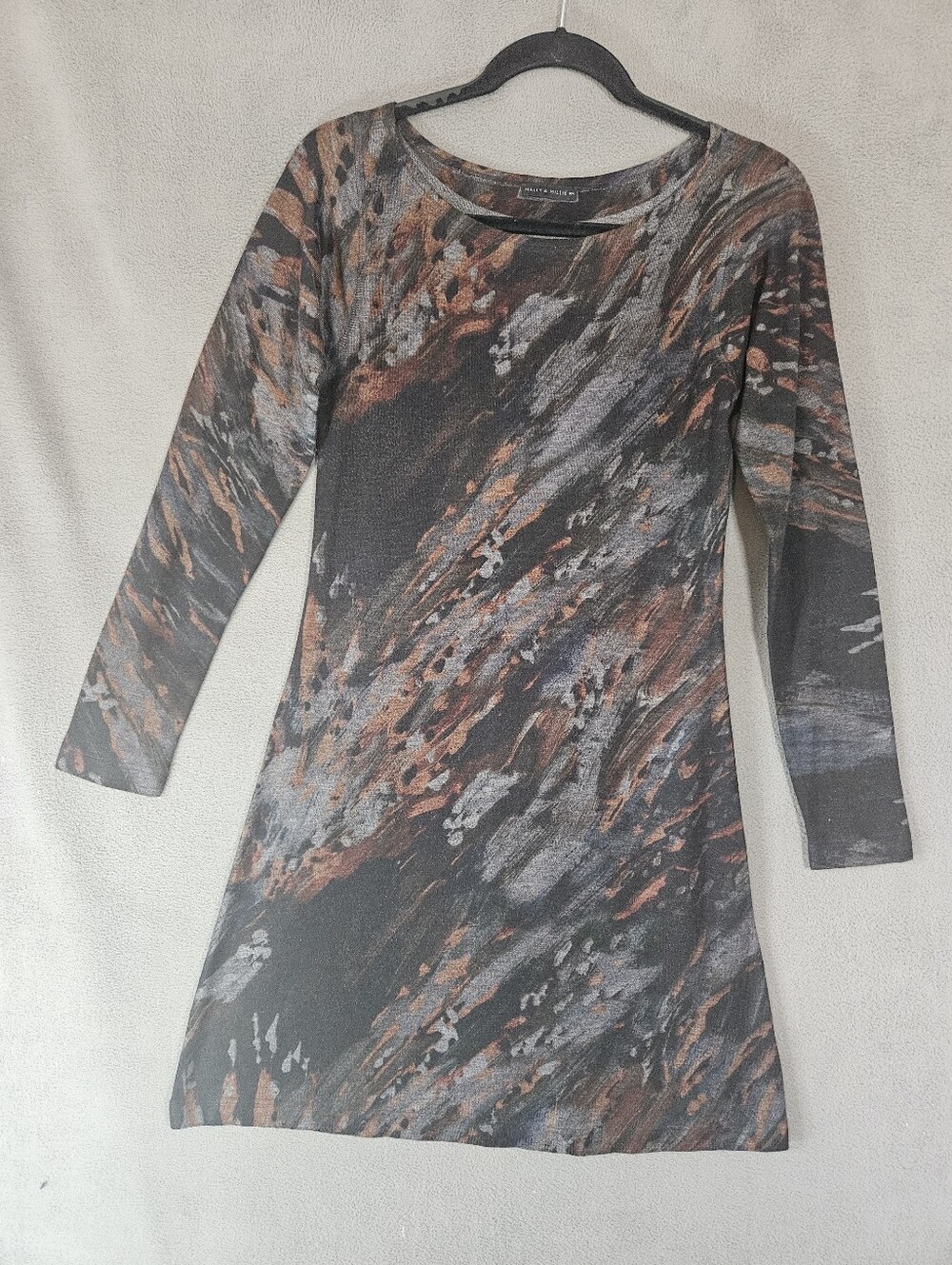 Nally & Millie Womens Medium Mini Fitted Dress Earthtones Long Sleeve Lagenlook